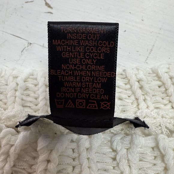 J J Basics Y2K Sweater Top S Ivory Crochet Stretchy Mesh Knit Crewneck Pullover - Picture 10 of 10